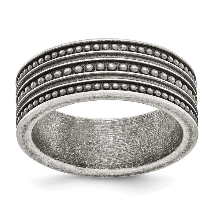 Unisex Fashion Jewelry, Chisel Brand Stainless Steel Antiqued Gun Metal IP-plated Beaded Ring Band