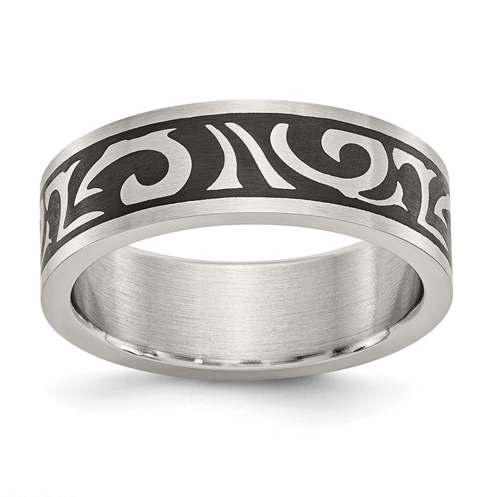 Women's Fashion Jewelry, Chisel Brand Stainless Steel Brushed Enameled Design Ring Band