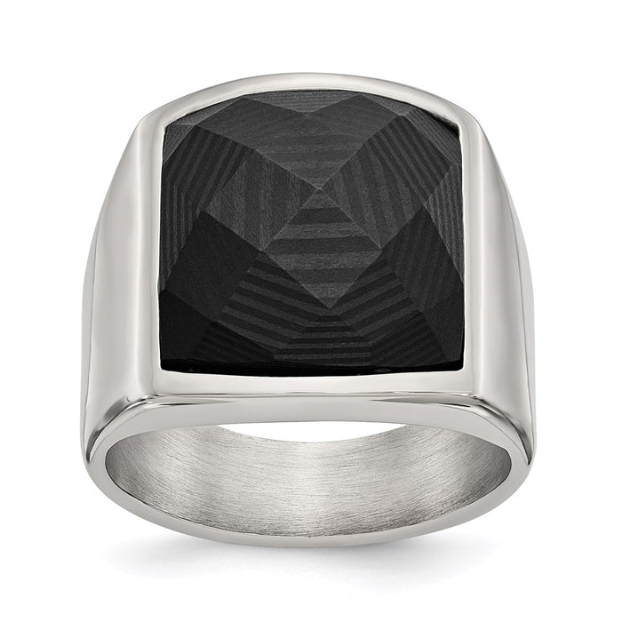 Men's Fashion Jewelry, Chisel Brand Stainless Steel Polished with Solid Black Carbon Fiber Ring