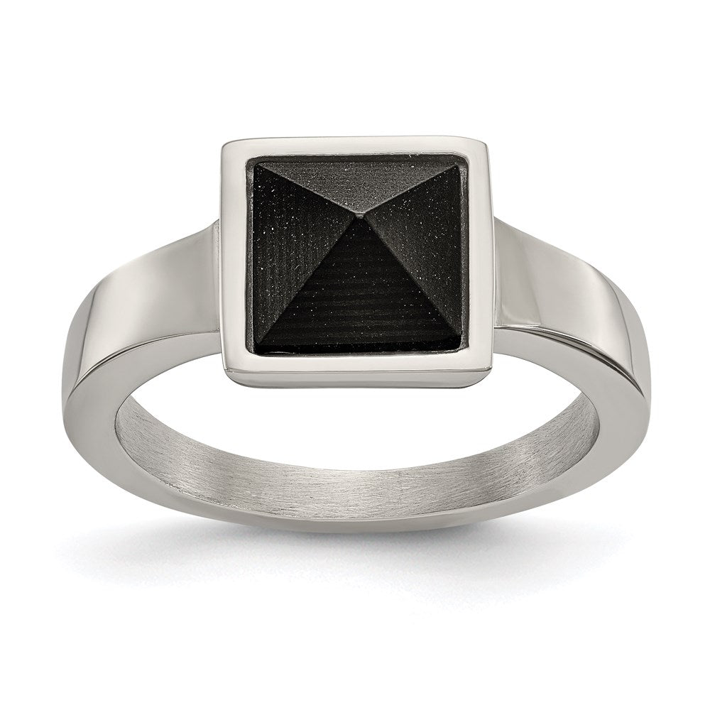 Men's Fashion Jewelry, Chisel Brand Stainless Steel Polished with Solid Black Carbon Fiber Geometric Ring