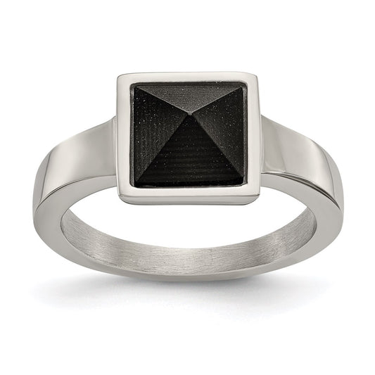 Men's Fashion Jewelry, Chisel Brand Stainless Steel Polished with Solid Black Carbon Fiber Geometric Ring