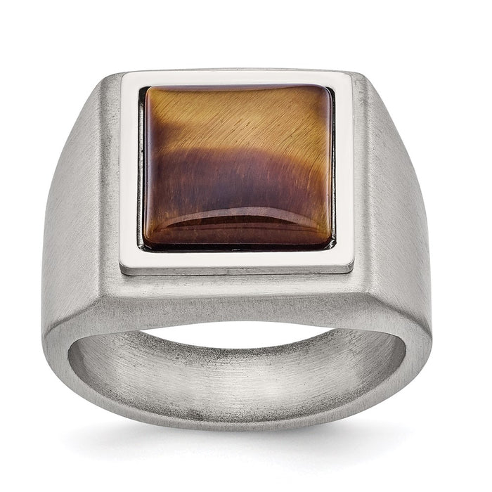 Men's Fashion Jewelry, Chisel Brand Stainless Steel Brushed and Polished Tiger's Eye Signet Ring