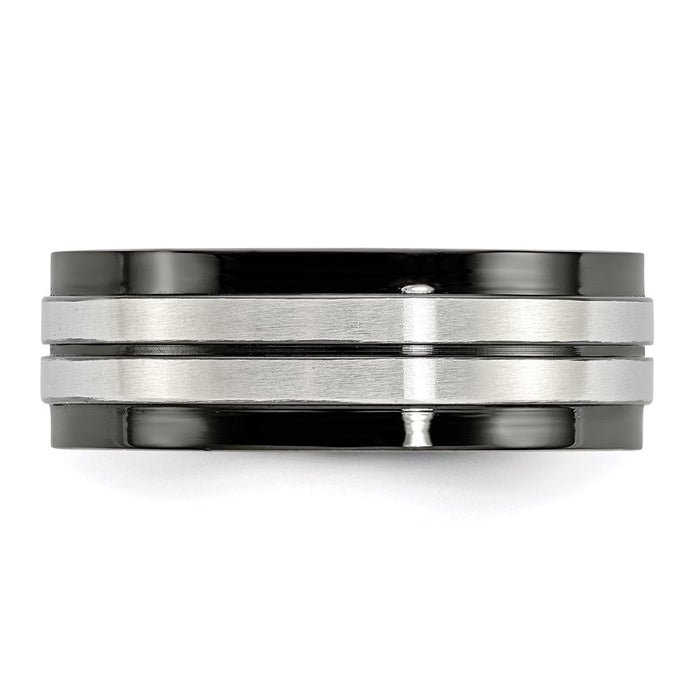 Unisex Fashion Jewelry, Chisel Brand Stainless Steel Brushed and Polished Black IP-plated 8mm Ring Band