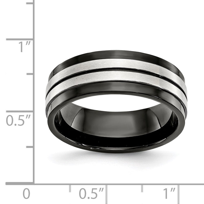 Unisex Fashion Jewelry, Chisel Brand Stainless Steel Brushed and Polished Black IP-plated 8mm Ring Band
