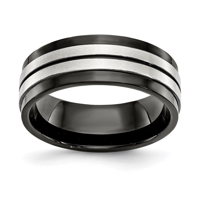 Unisex Fashion Jewelry, Chisel Brand Stainless Steel Brushed and Polished Black IP-plated 8mm Ring Band