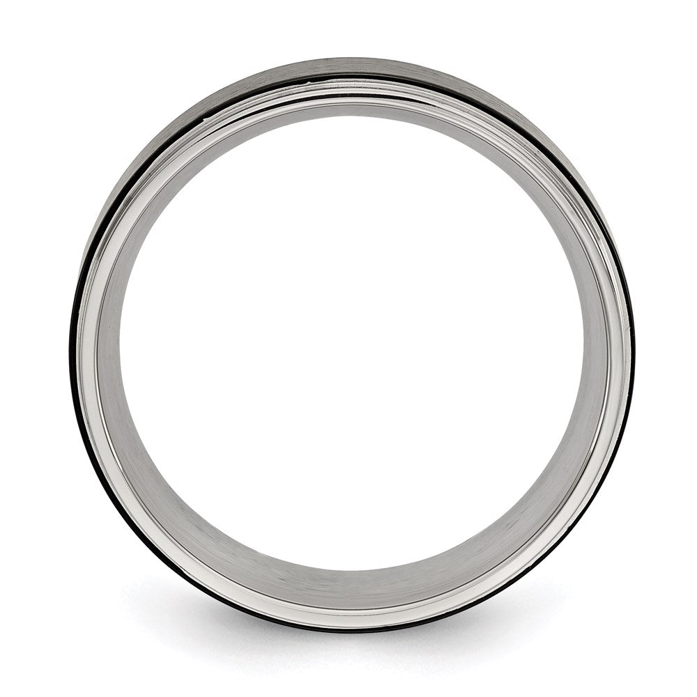 Unisex Fashion Jewelry, Chisel Brand Stainless Steel Polished w/ Black IP-plated Brushed Center 8mm Ring Band
