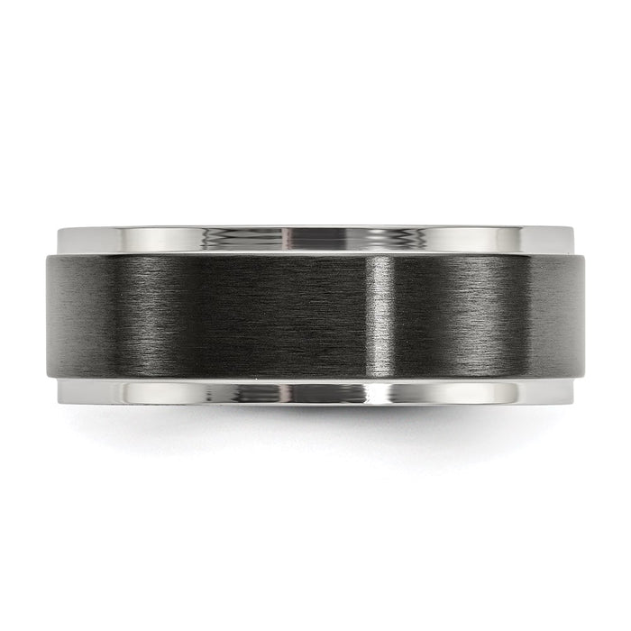 Unisex Fashion Jewelry, Chisel Brand Stainless Steel Polished w/ Black IP-plated Brushed Center 8mm Ring Band