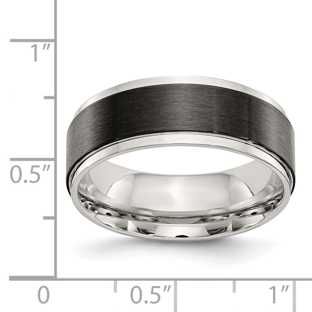 Unisex Fashion Jewelry, Chisel Brand Stainless Steel Polished w/ Black IP-plated Brushed Center 8mm Ring Band