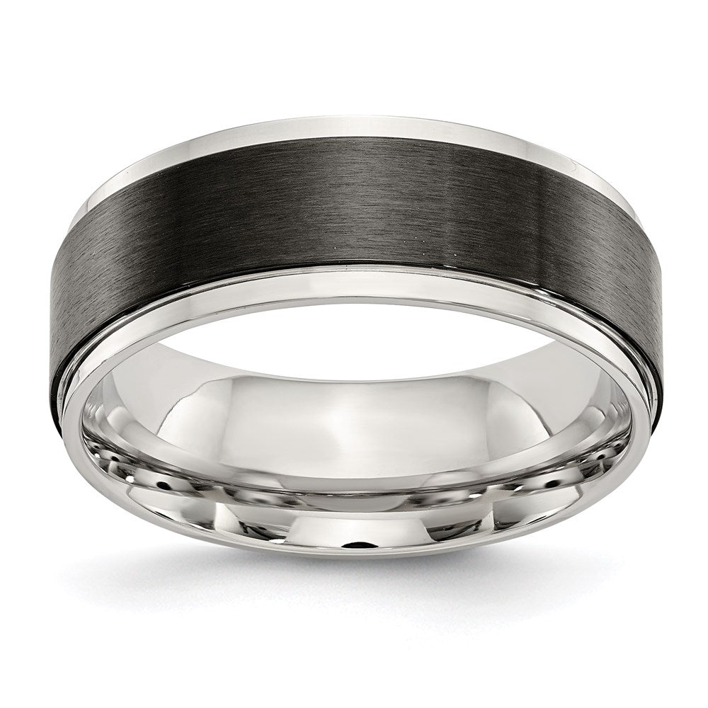 Unisex Fashion Jewelry, Chisel Brand Stainless Steel Polished w/ Black IP-plated Brushed Center 8mm Ring Band