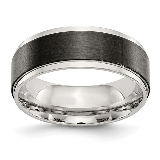 Unisex Fashion Jewelry, Chisel Brand Stainless Steel Polished w/ Black IP-plated Brushed Center 8mm Ring Band