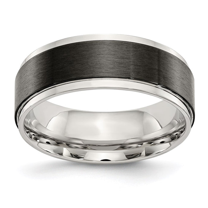 Unisex Fashion Jewelry, Chisel Brand Stainless Steel Polished w/ Black IP-plated Brushed Center 8mm Ring Band