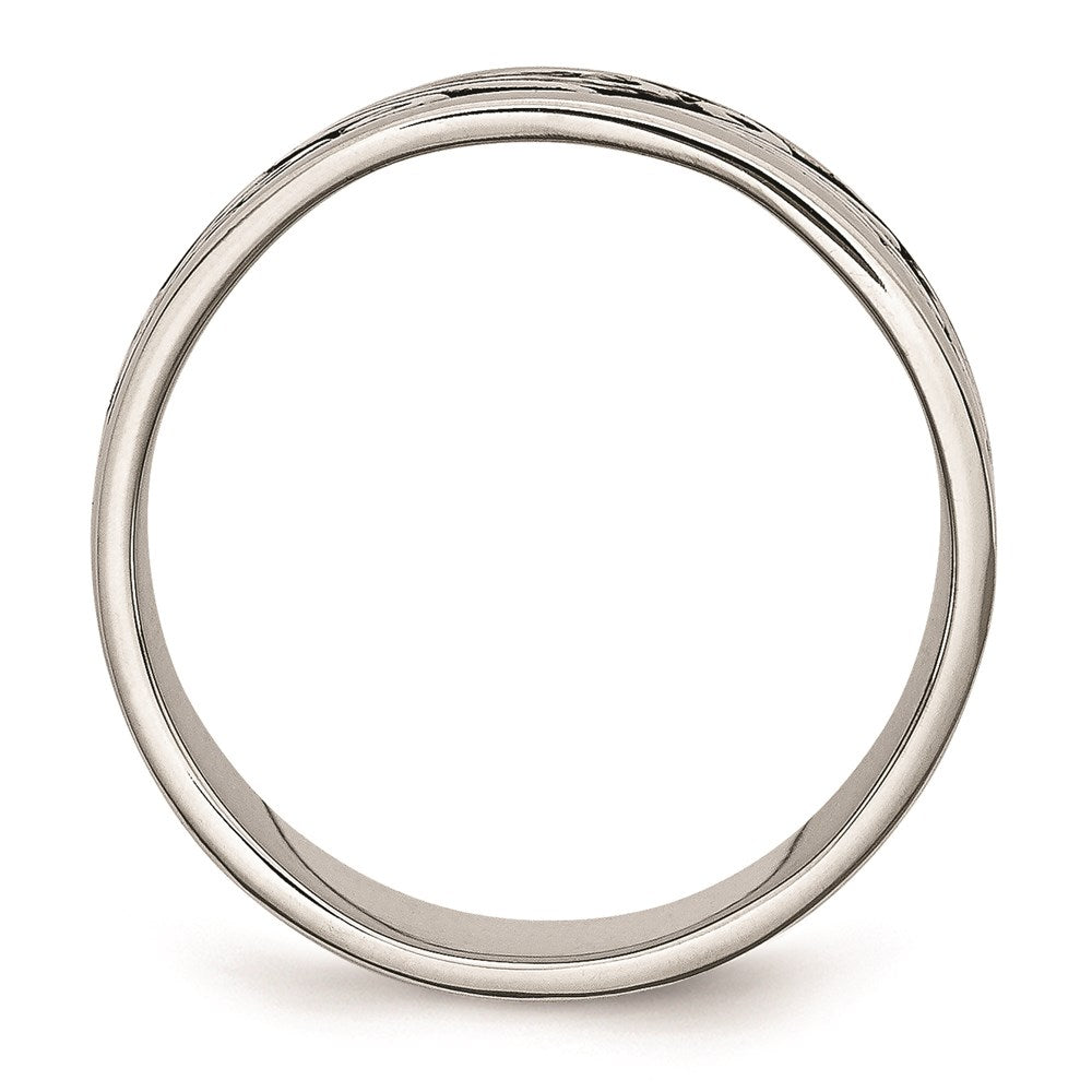 Unisex Fashion Jewelry, Chisel Brand Stainless Steel Fancy Design Antiqued 8mm Ridged Edge Ring Band