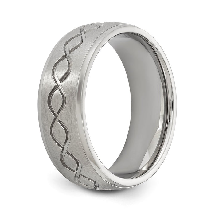 Unisex Fashion Jewelry, Chisel Brand Stainless Steel Scroll Design Brushed & Polished 8mm Ridged Edge Ring Band