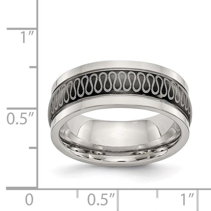 Unisex Fashion Jewelry, Chisel Brand Stainless Steel Polished Black IP-plated 7.80mm Ring Band
