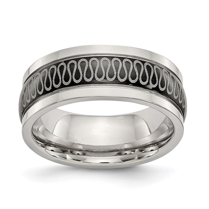 Unisex Fashion Jewelry, Chisel Brand Stainless Steel Polished Black IP-plated 7.80mm Ring Band