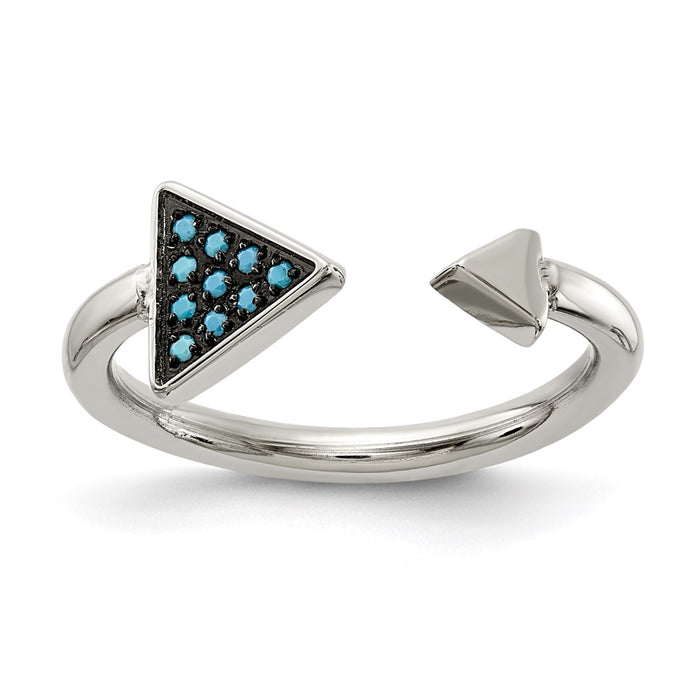 Women's Fashion Jewelry, Chisel Brand Stainless Steel Polished with Reconstructed Turquoise Triangle Ring