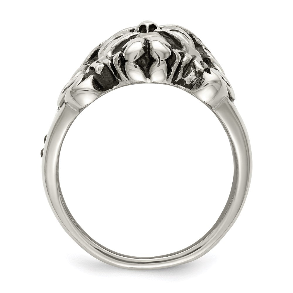 Men's Fashion Jewelry, Chisel Brand Stainless Steel Antiqued and Polished w/Black & White Crystal Jesus Ring