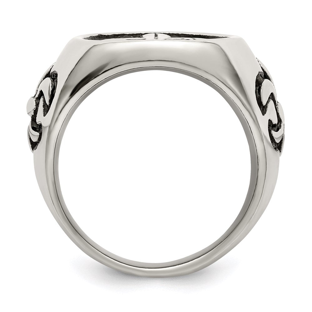 Men's Fashion Jewelry, Chisel Brand Stainless Steel Antiqued and Polished Fleur de Lis Cross Ring