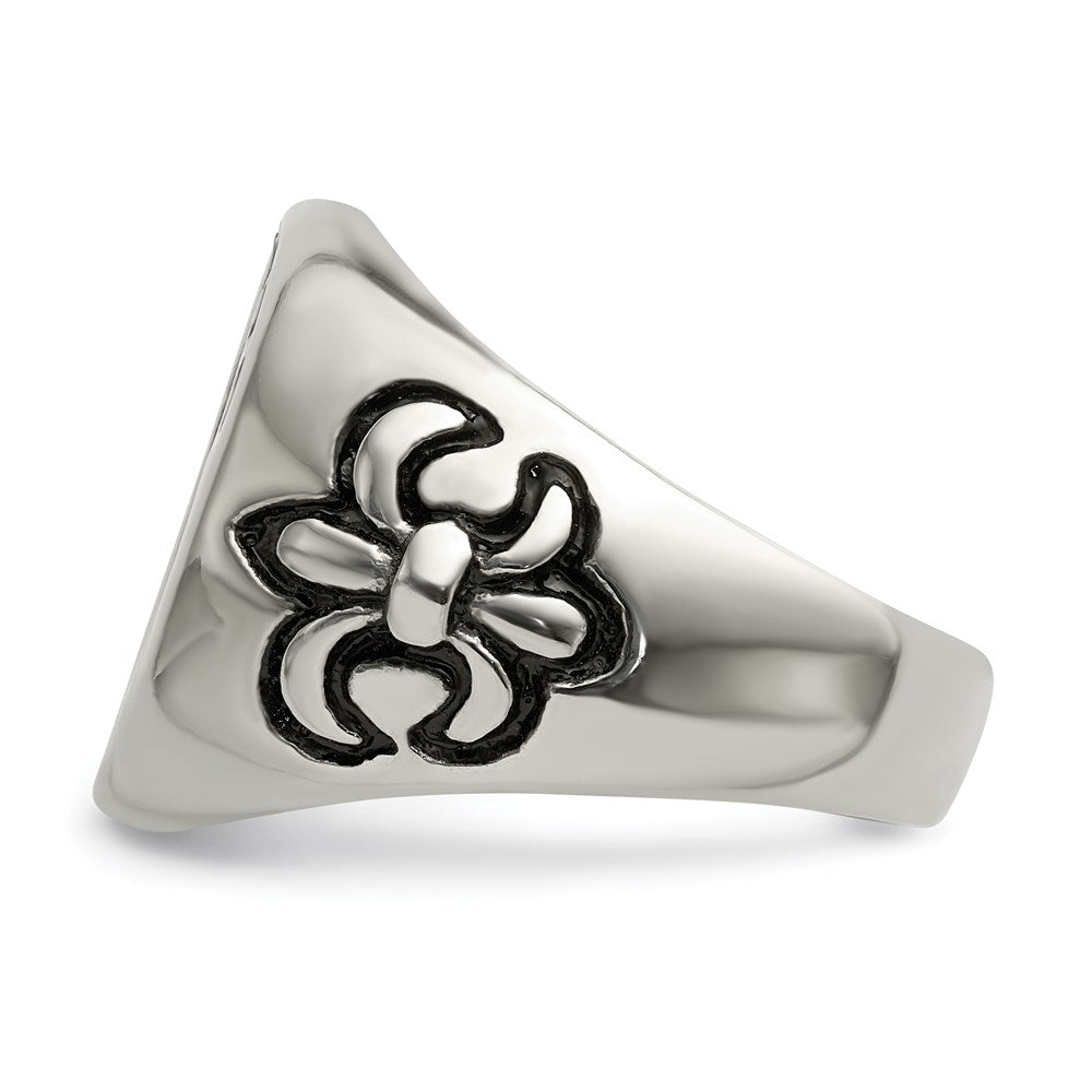 Men's Fashion Jewelry, Chisel Brand Stainless Steel Antiqued and Polished Fleur de Lis Cross Ring