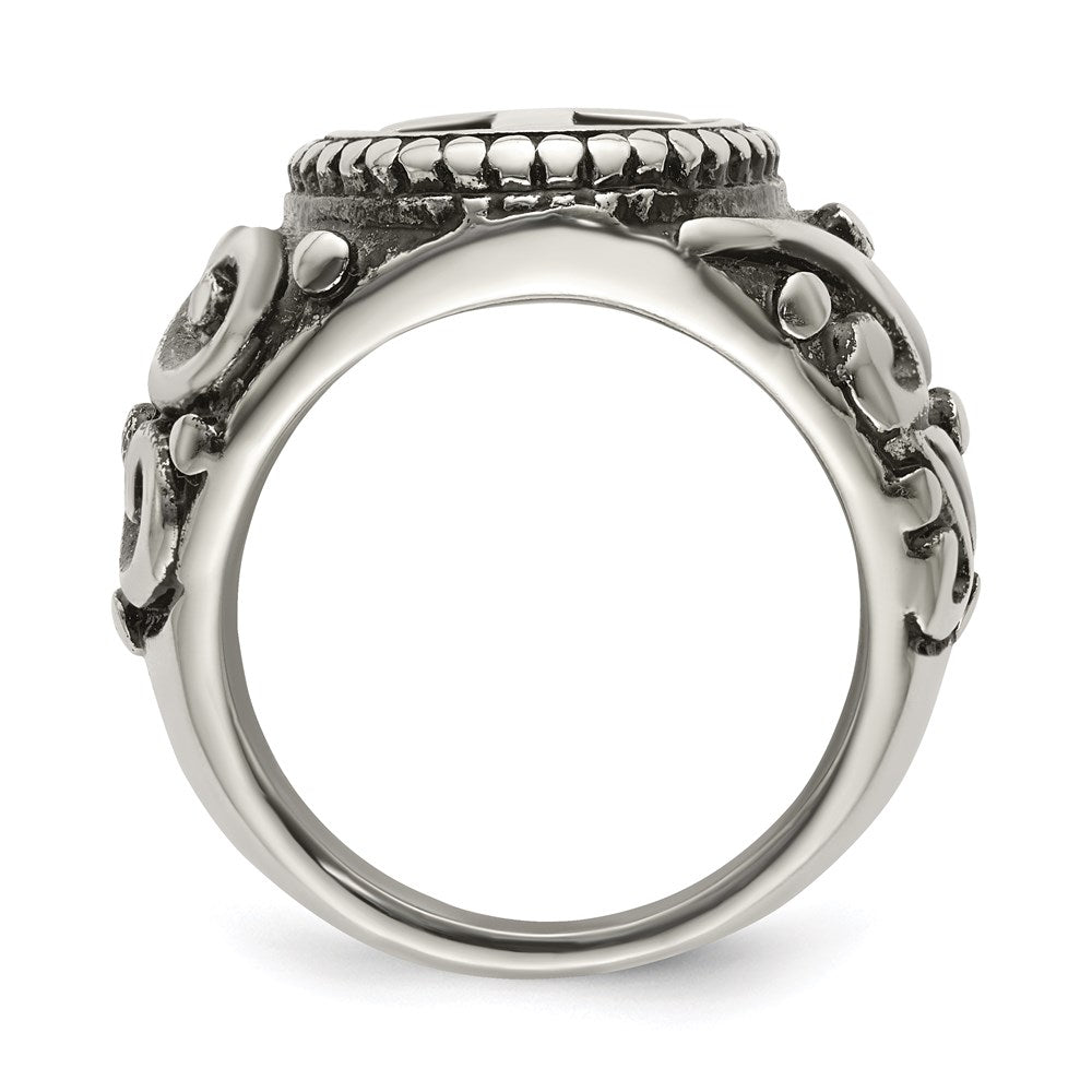 Men's Fashion Jewelry, Chisel Brand Stainless Steel Antiqued and Polished Cross Ring