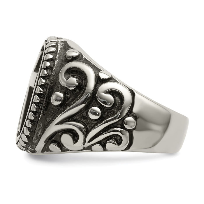 Men's Fashion Jewelry, Chisel Brand Stainless Steel Antiqued and Polished Cross Ring