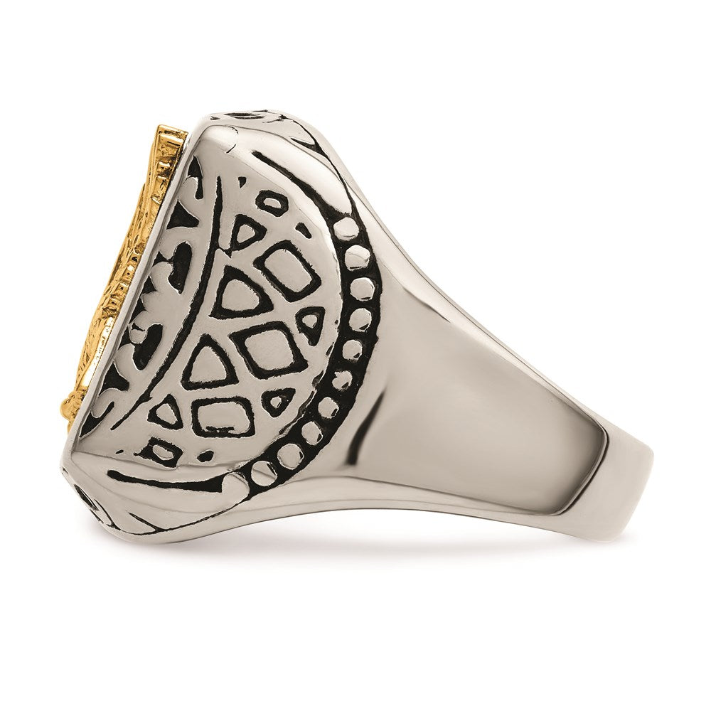 Men's Fashion Jewelry, Chisel Brand Stainless Steel w/14k Accent Antiqued and Polished Eagle Ring