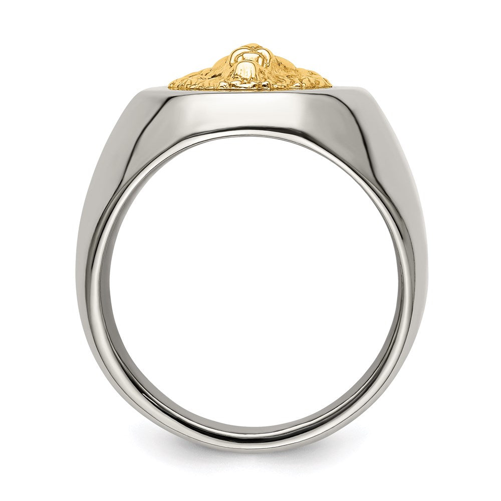Men's Fashion Jewelry, Chisel Brand Stainless Steel w/14k Accent Polished Lion Head Ring