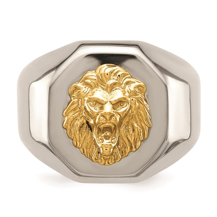 Men's Fashion Jewelry, Chisel Brand Stainless Steel w/14k Accent Polished Lion Head Ring