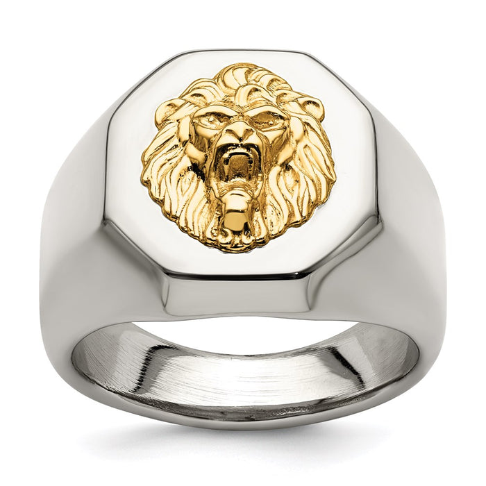 Men's Fashion Jewelry, Chisel Brand Stainless Steel w/14k Accent Polished Lion Head Ring