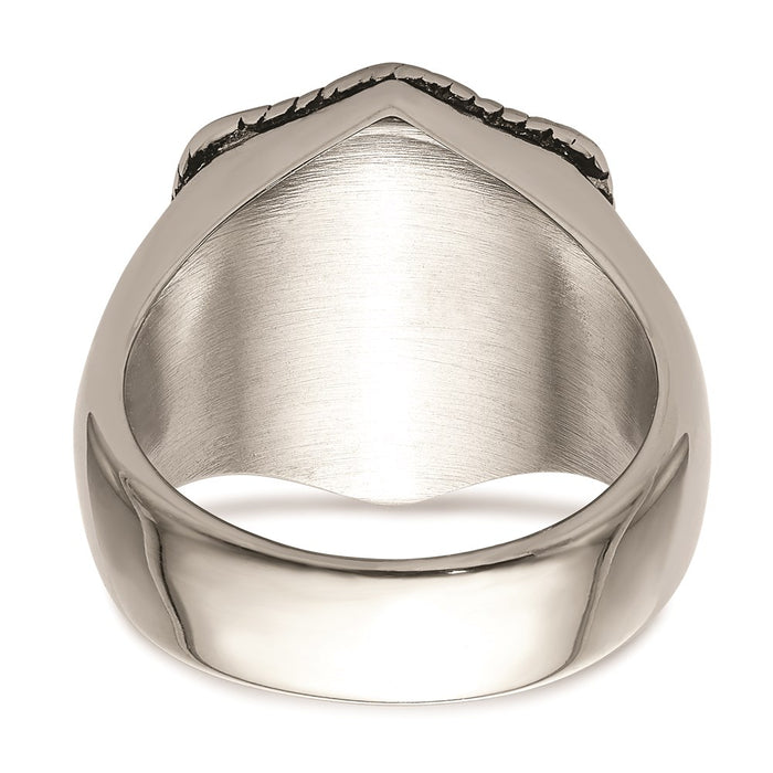 Men's Fashion Jewelry, Chisel Brand Stainless Steel w/14k Accent Antiqued & Polished Cross on Shield Ring