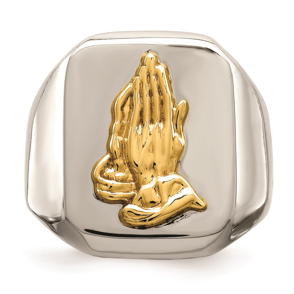 Men's Fashion Jewelry, Chisel Brand Stainless Steel w/14k Accent Polished Praying Hands Ring
