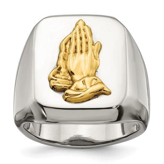 Men's Fashion Jewelry, Chisel Brand Stainless Steel w/14k Accent Polished Praying Hands Ring