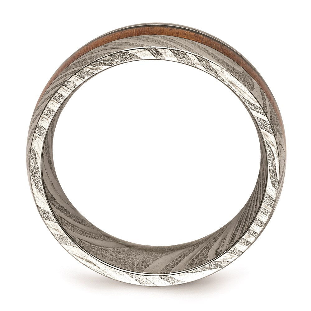 Men's Fashion Jewelry, Chisel Brand Damascus Steel Polished with Wood Inlay 8mm Ring Band