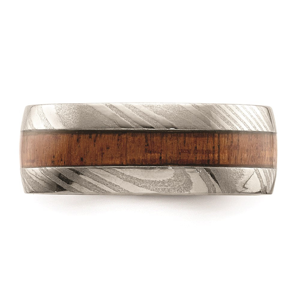 Men's Fashion Jewelry, Chisel Brand Damascus Steel Polished with Wood Inlay 8mm Ring Band