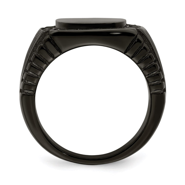 Men's Fashion Jewelry, Chisel Brand Stainless Steel Polished Black IP-plated with Black CZ Signet Ring