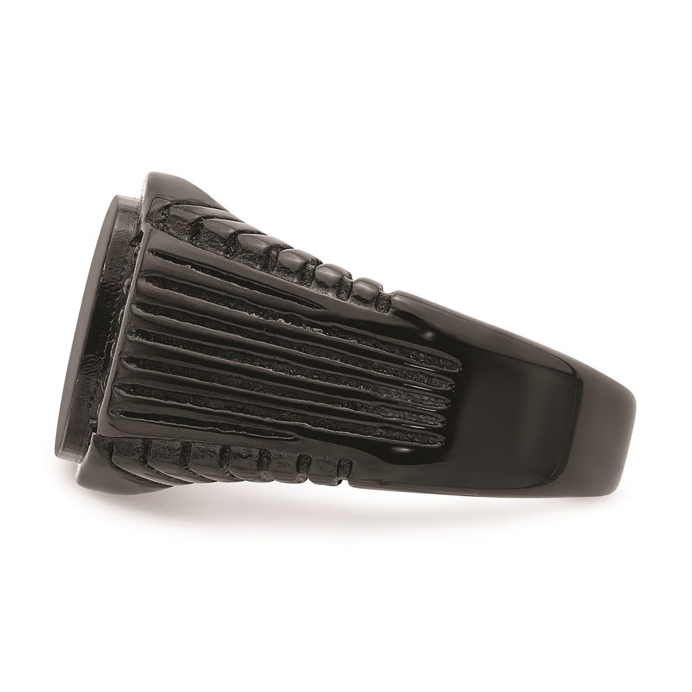 Men's Fashion Jewelry, Chisel Brand Stainless Steel Polished Black IP-plated with Black CZ Signet Ring