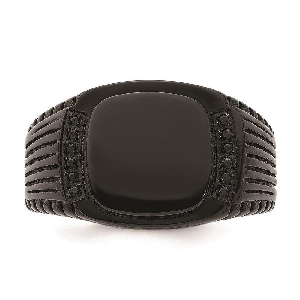 Men's Fashion Jewelry, Chisel Brand Stainless Steel Polished Black IP-plated with Black CZ Signet Ring