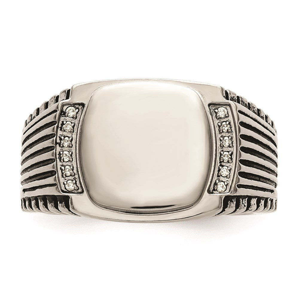 Men's Fashion Jewelry, Chisel Brand Stainless Steel Polished with CZ Signet Ring