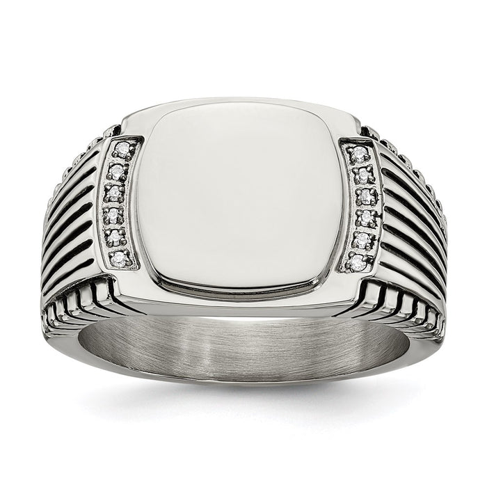 Men's Fashion Jewelry, Chisel Brand Stainless Steel Polished with CZ Signet Ring