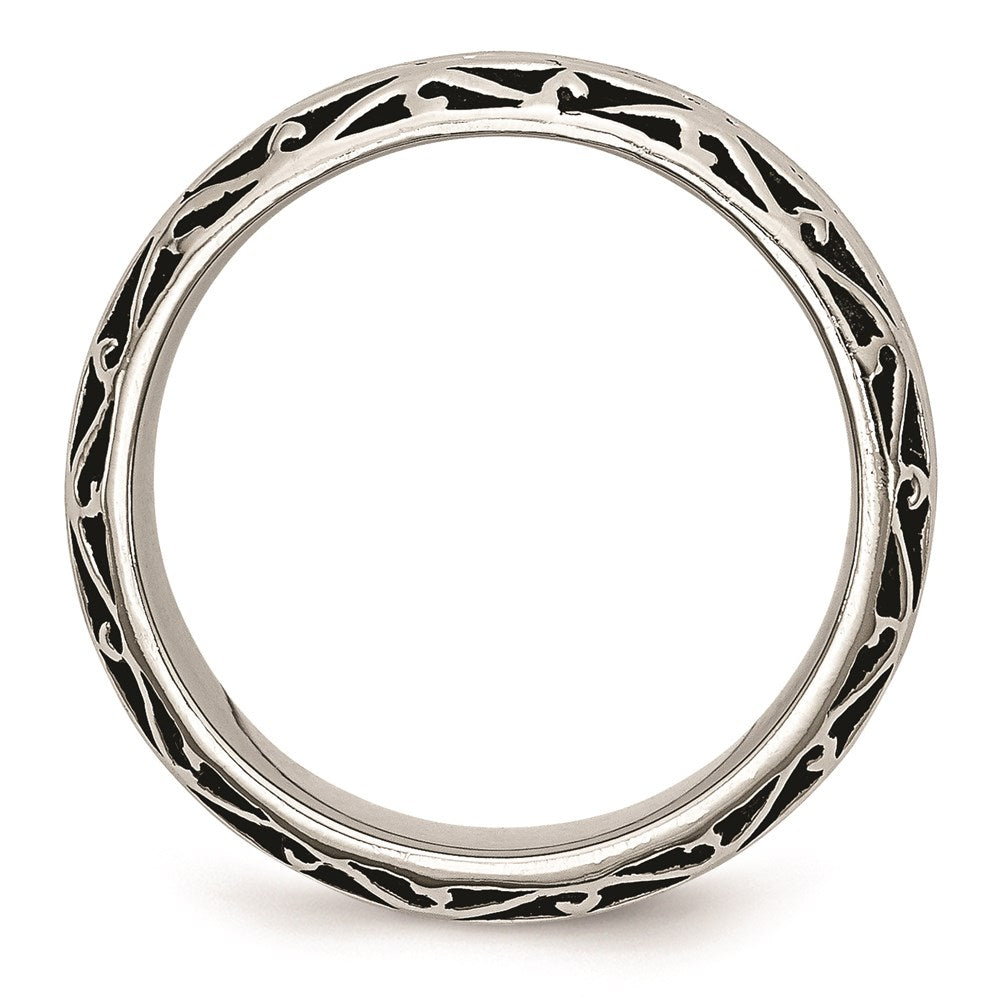 Unisex Fashion Jewelry, Chisel Brand Stainless Steel 7mm Antiqued Ring Band