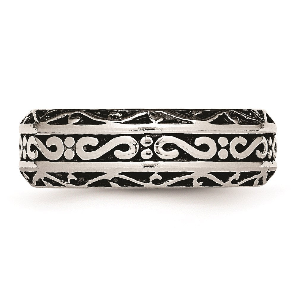 Unisex Fashion Jewelry, Chisel Brand Stainless Steel 7mm Antiqued Ring Band