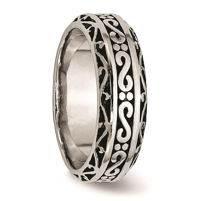 Unisex Fashion Jewelry, Chisel Brand Stainless Steel 7mm Antiqued Ring Band