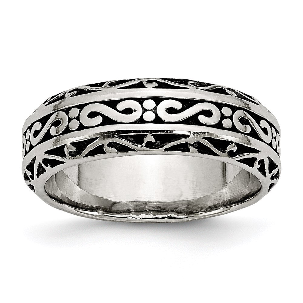 Unisex Fashion Jewelry, Chisel Brand Stainless Steel 7mm Antiqued Ring Band