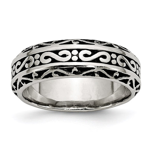 Unisex Fashion Jewelry, Chisel Brand Stainless Steel 7mm Antiqued Ring Band