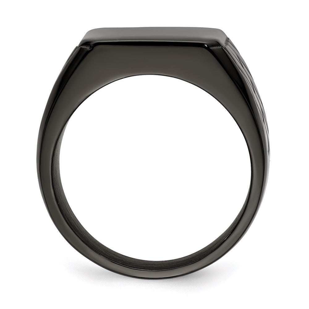 Men's Fashion Jewelry, Chisel Brand Stainless Steel Polished Black IP-plated Brick Design Signet Ring