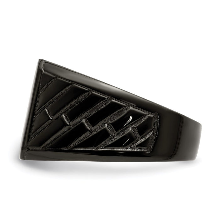 Men's Fashion Jewelry, Chisel Brand Stainless Steel Polished Black IP-plated Brick Design Signet Ring