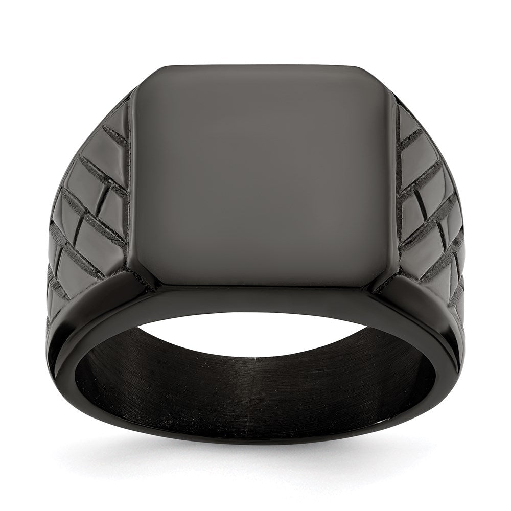 Men's Fashion Jewelry, Chisel Brand Stainless Steel Polished Black IP-plated Brick Design Signet Ring