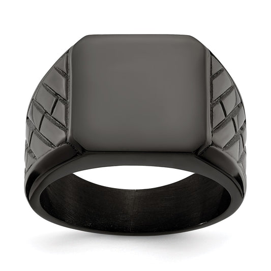 Men's Fashion Jewelry, Chisel Brand Stainless Steel Polished Black IP-plated Brick Design Signet Ring