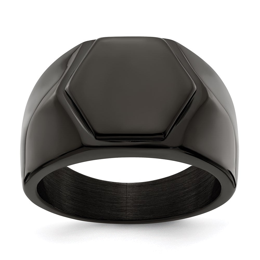 Men's Fashion Jewelry, Chisel Brand Stainless Steel Polished Black IP-plated Signet Ring