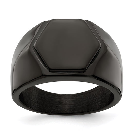 Men's Fashion Jewelry, Chisel Brand Stainless Steel Polished Black IP-plated Signet Ring